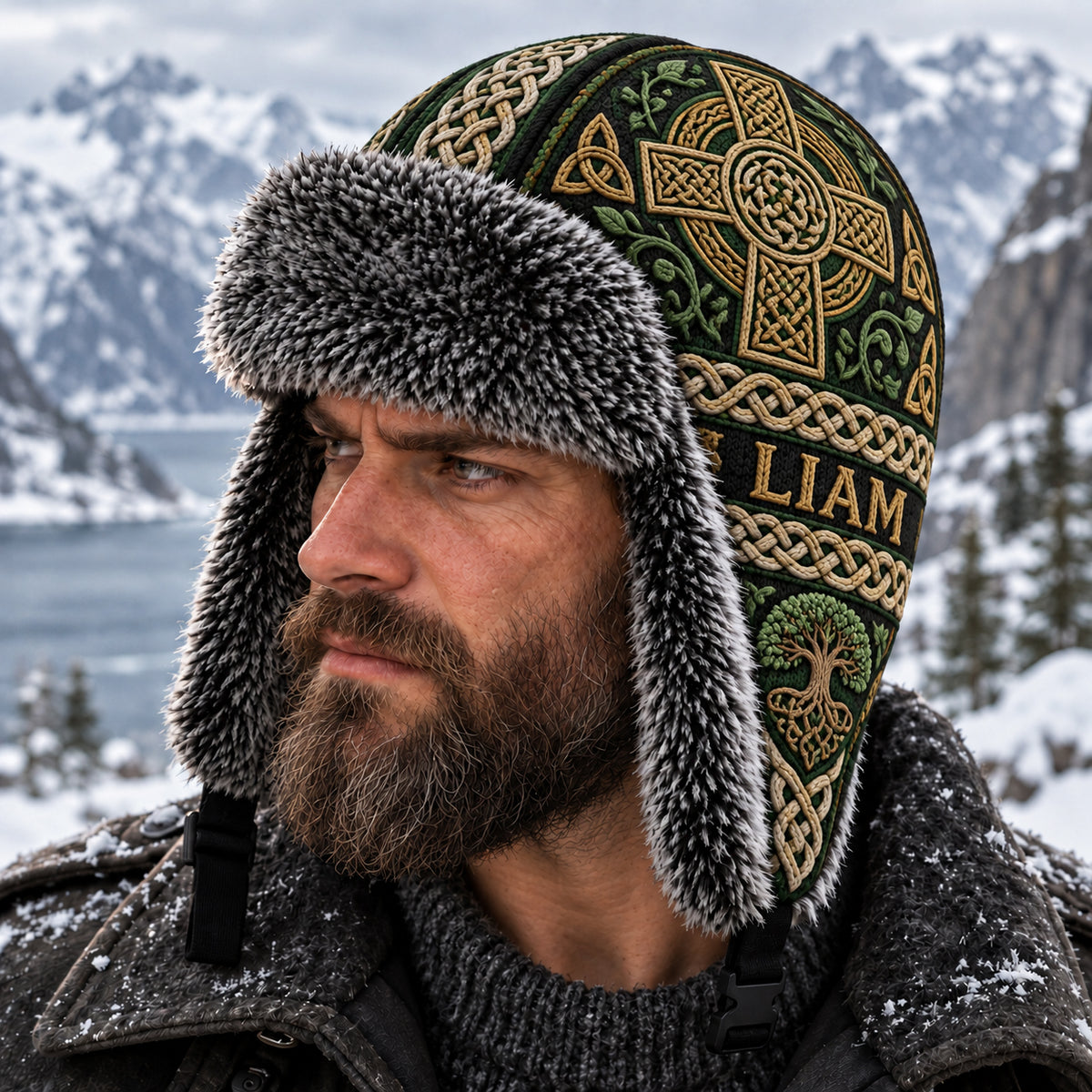 Irish Celtic Cross - Personalized Irish Trapper Hat