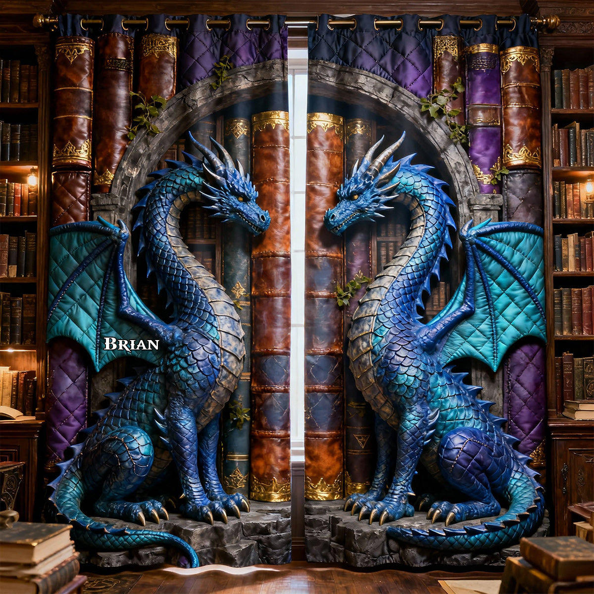 Dragon Book - Personalized Dragon Blackout Window Curtain/ Drapes Set