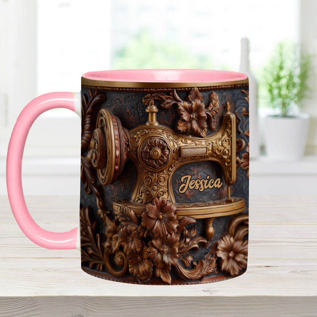 Just A Woman Who Loves Sewing - Personalized Sewing Accent Mug & Coaster