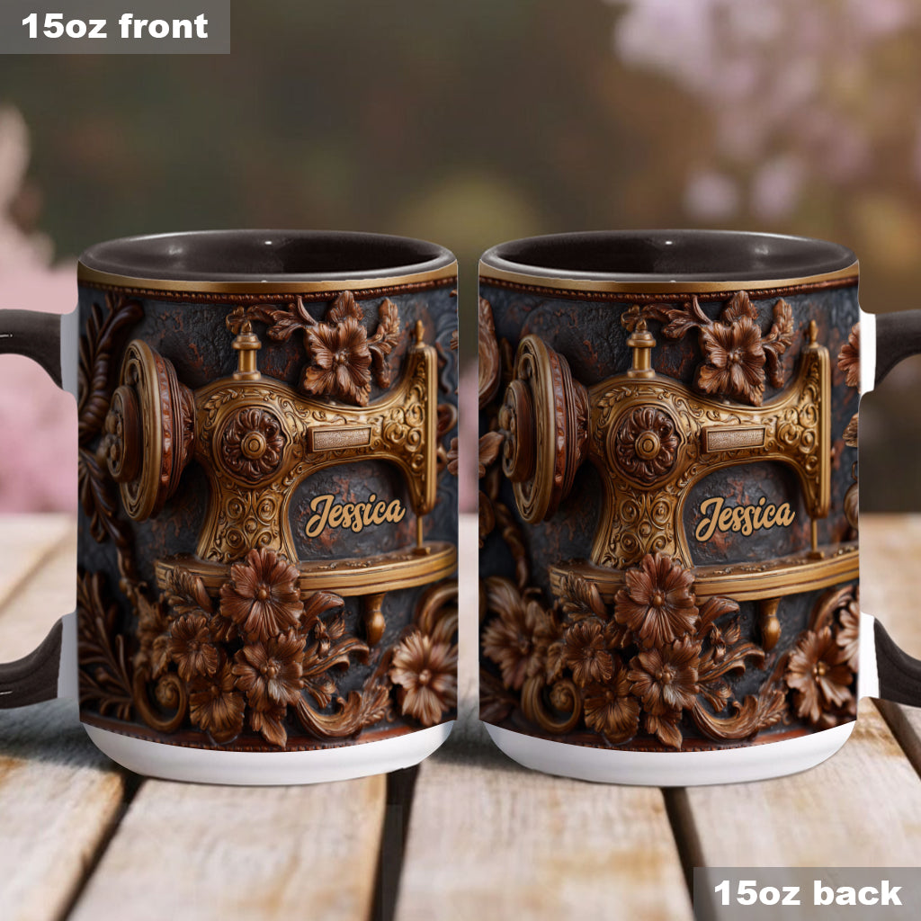 Just A Woman Who Loves Sewing - Personalized Sewing Accent Mug & Coaster