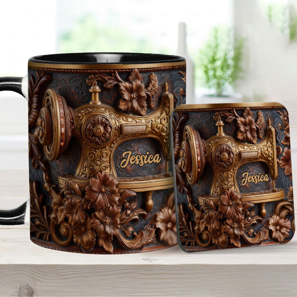 Just A Woman Who Loves Sewing - Personalized Sewing Accent Mug & Coaster