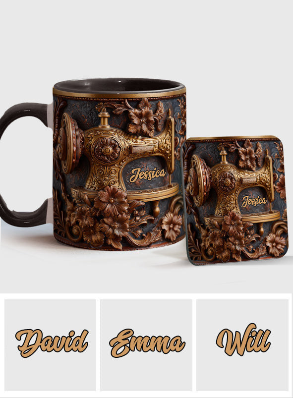 Just A Woman Who Loves Sewing - Personalized Sewing Accent Mug & Coaster