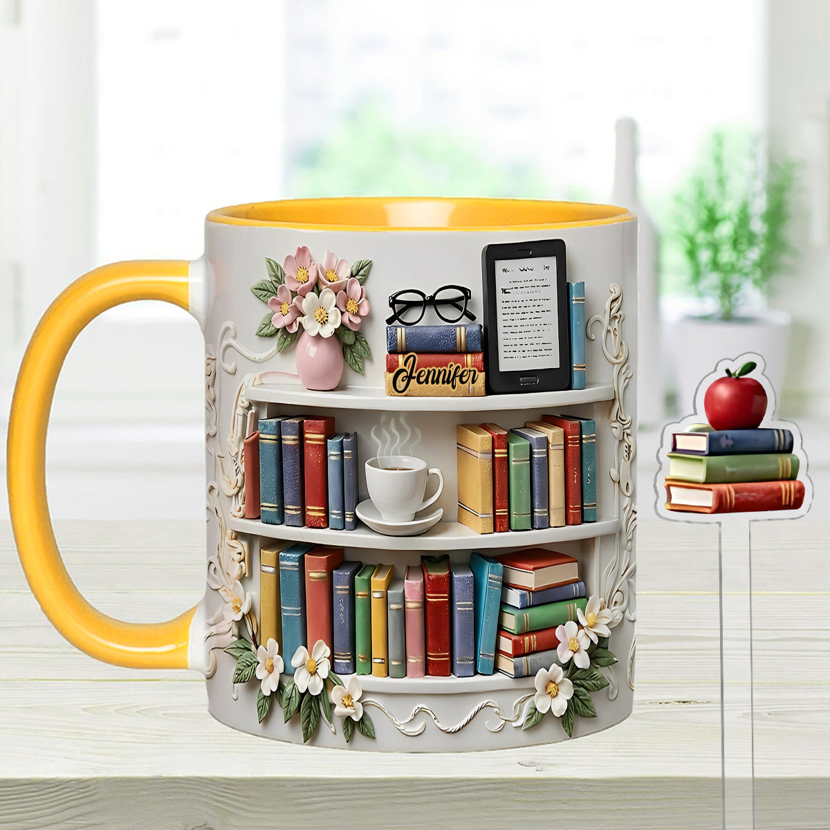 Cadeau pour les amoureux des livres - Mug personnalisé avec agitateurs en acrylique et coffret de livres