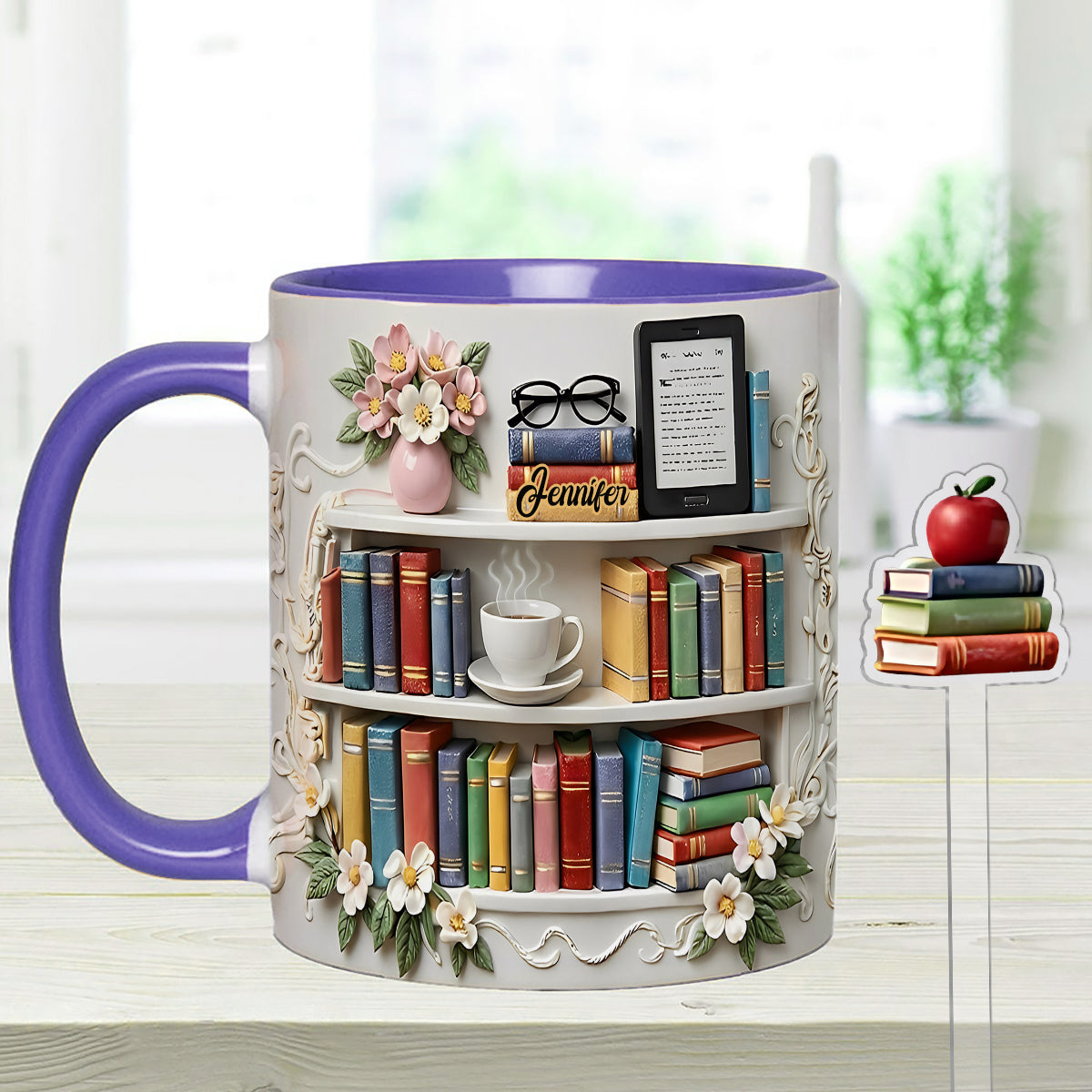 Cadeau pour les amoureux des livres - Mug personnalisé avec agitateurs en acrylique et coffret de livres