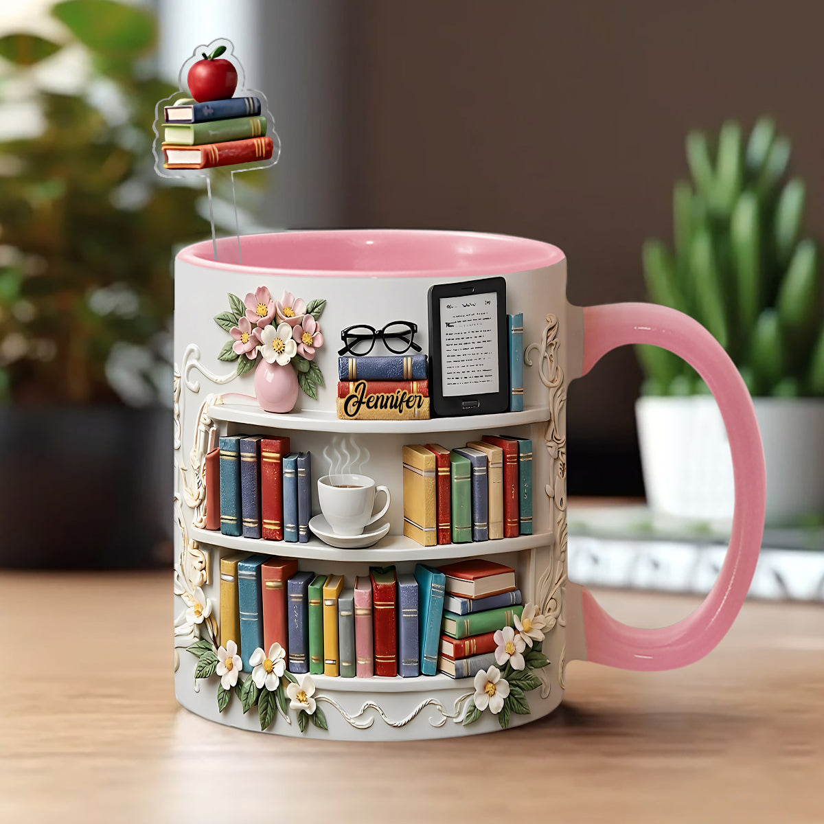 Cadeau pour les amoureux des livres - Mug personnalisé avec agitateurs en acrylique et coffret de livres