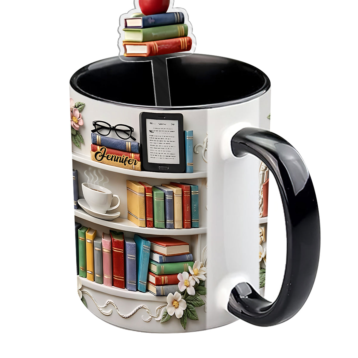 Cadeau pour les amoureux des livres - Mug personnalisé avec agitateurs en acrylique et coffret de livres
