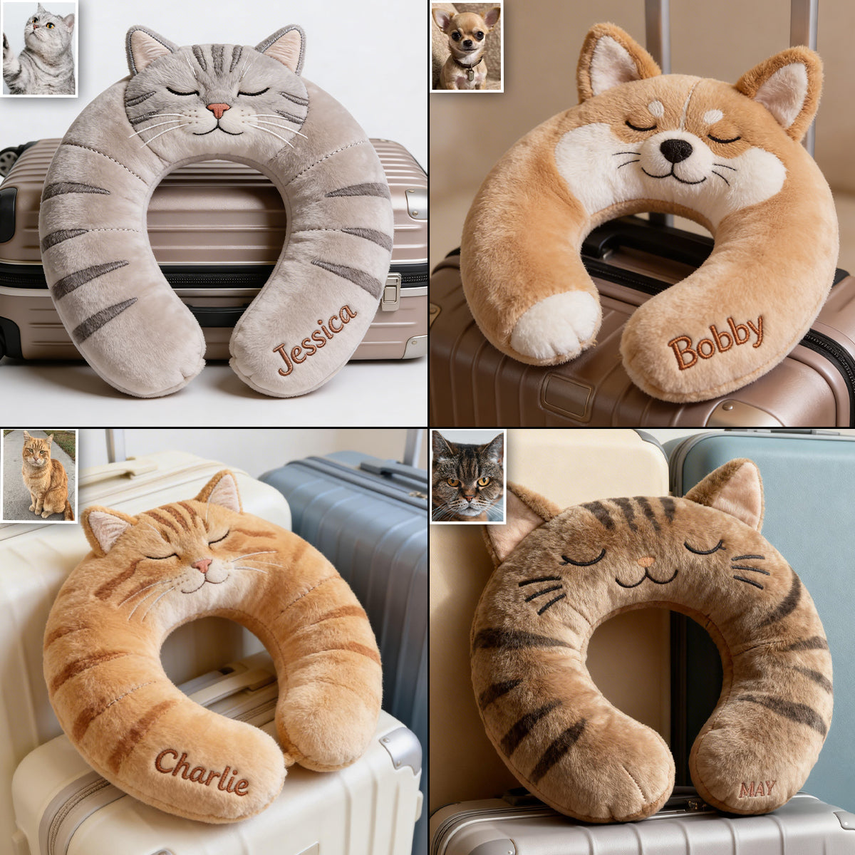 Oreiller de voyage mignon en forme d'animal - Oreiller personnalisé en fausse fourrure de qualité supérieure pour chat