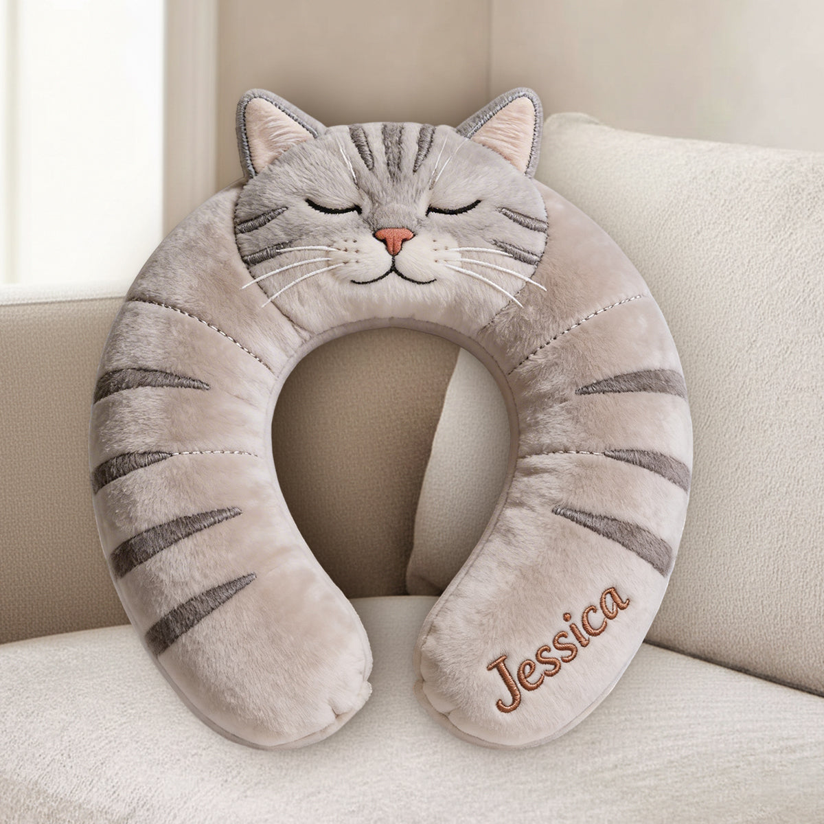 Oreiller de voyage mignon en forme d'animal - Oreiller personnalisé en fausse fourrure de qualité supérieure pour chat
