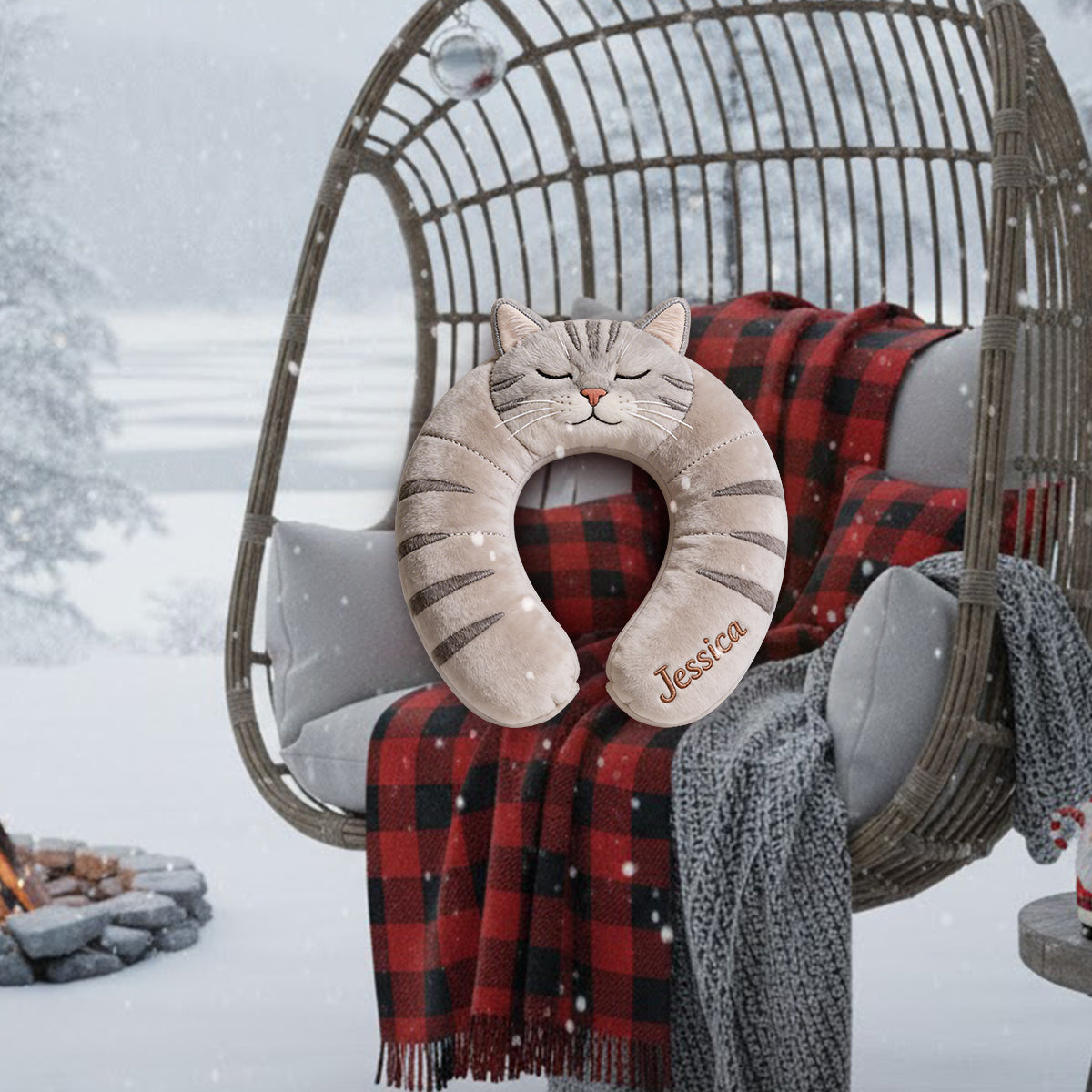 Oreiller de voyage mignon en forme d'animal - Oreiller personnalisé en fausse fourrure de qualité supérieure pour chat