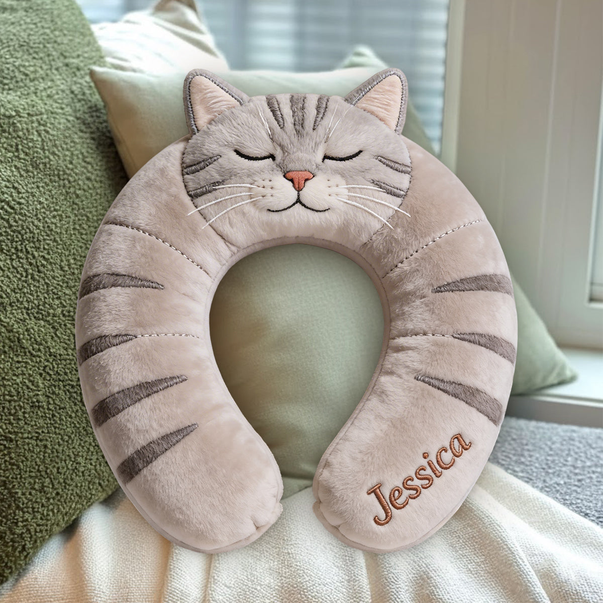 Oreiller de voyage mignon en forme d'animal - Oreiller personnalisé en fausse fourrure de qualité supérieure pour chat