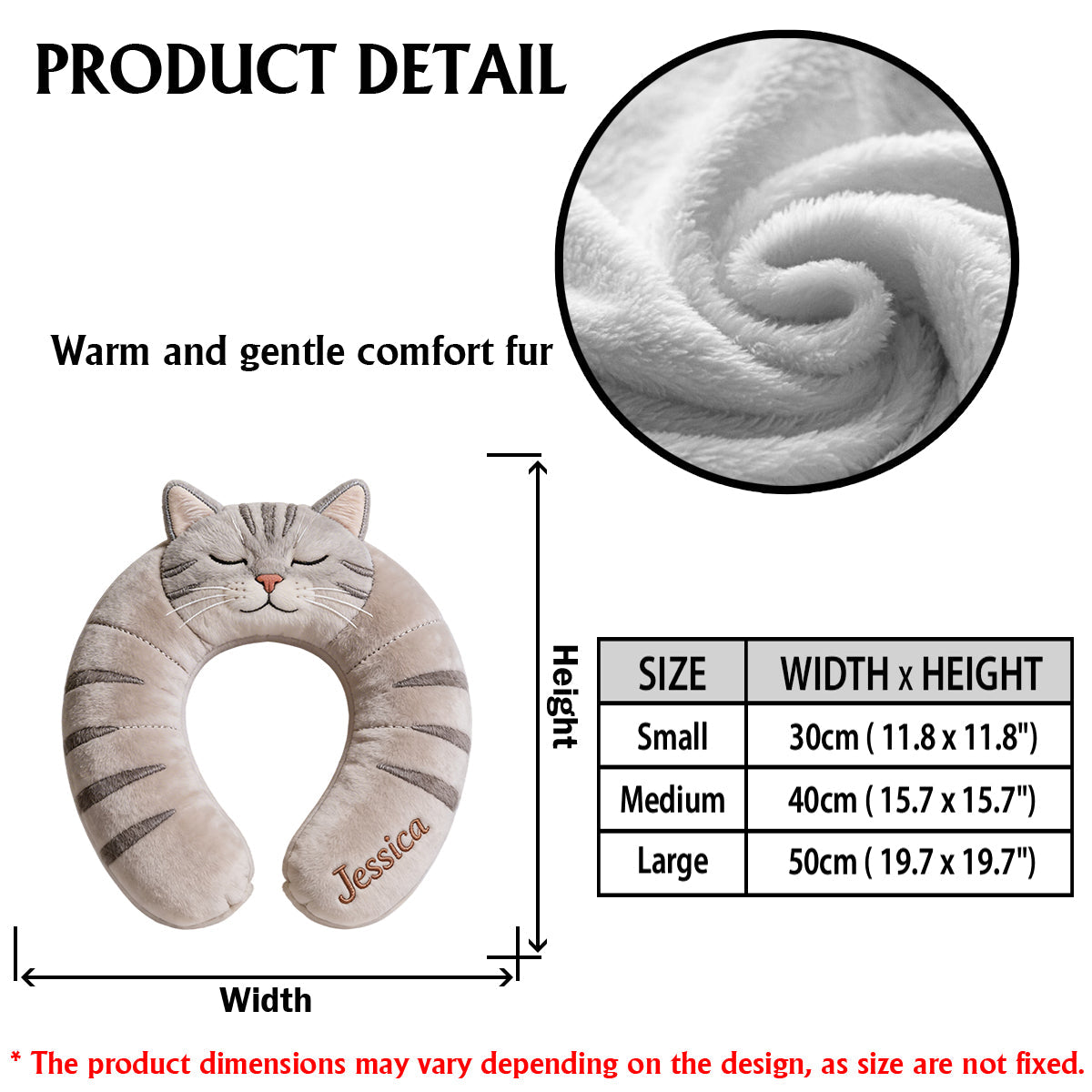 Oreiller de voyage mignon en forme d'animal - Oreiller personnalisé en fausse fourrure de qualité supérieure pour chat