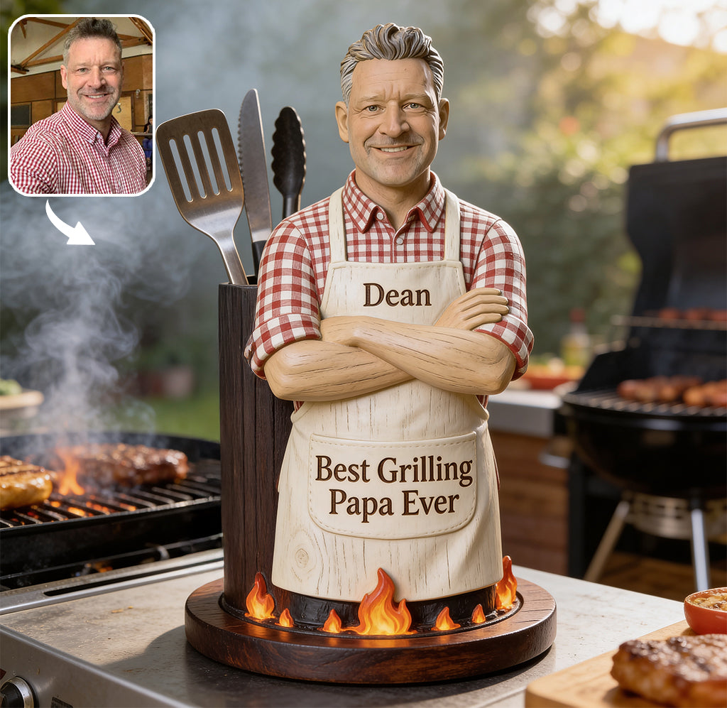 Meilleur Papa - Support à Ustensiles de Grillade en Bois Personnalisé
