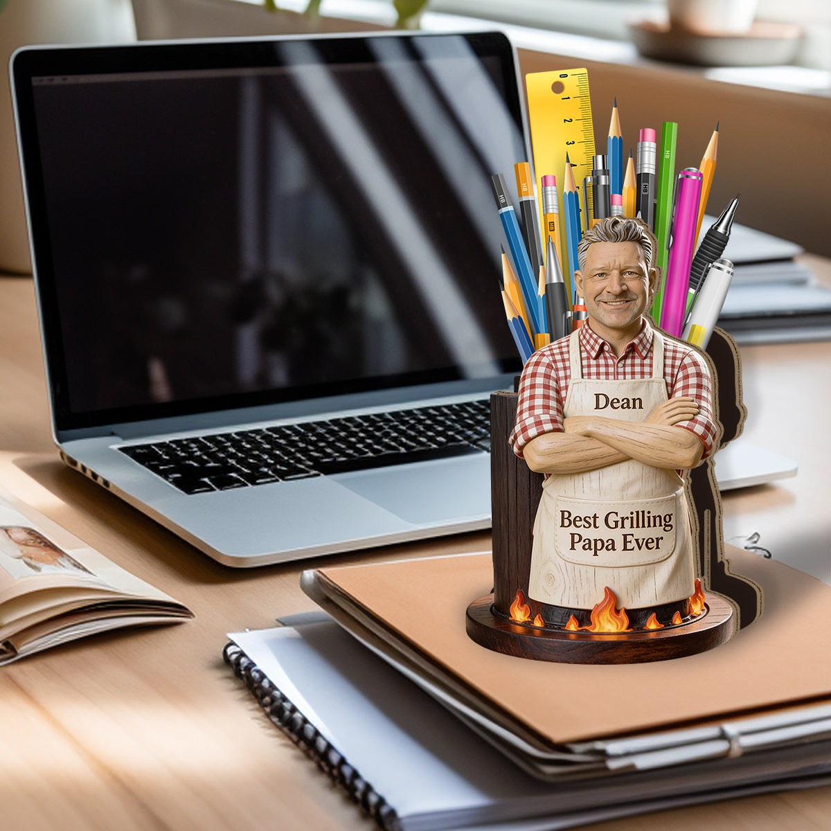 Meilleur Papa - Support à Ustensiles de Grillade en Bois Personnalisé