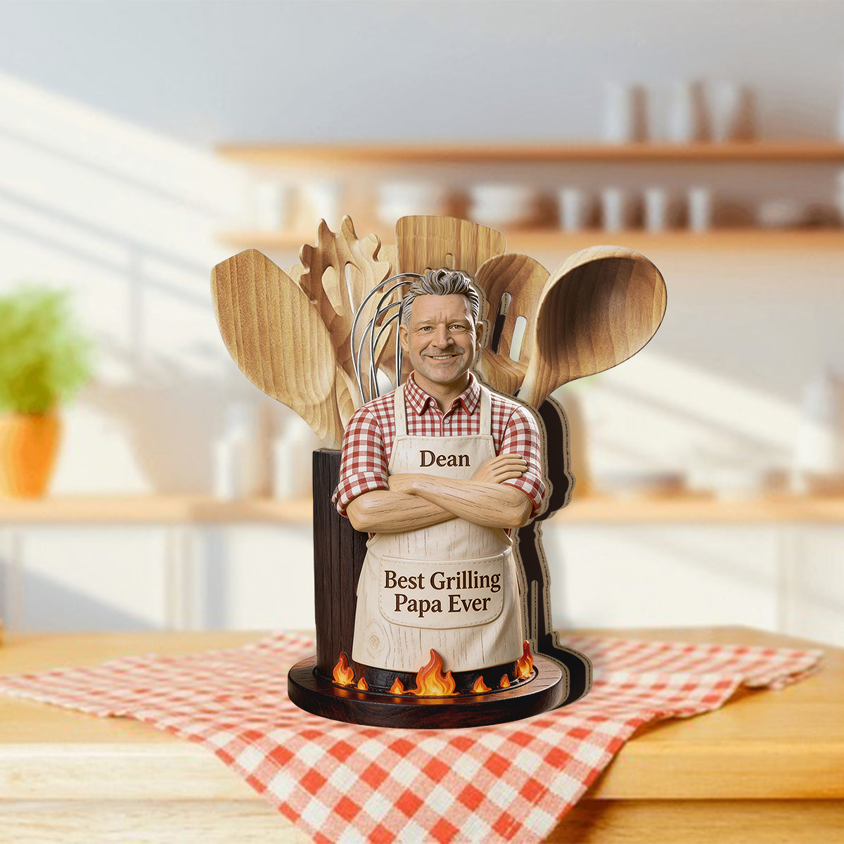 Meilleur Papa - Support à Ustensiles de Grillade en Bois Personnalisé