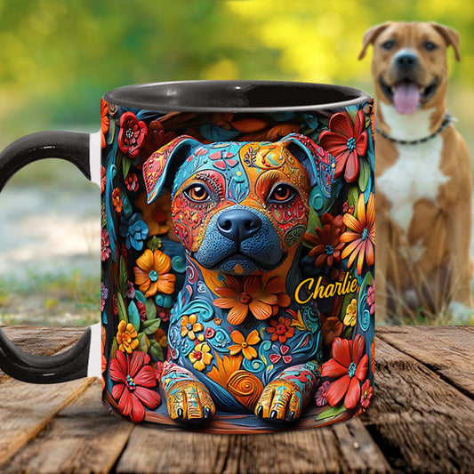 Colorful Pit Bull Dreams - Personalized Dog Accent Mug