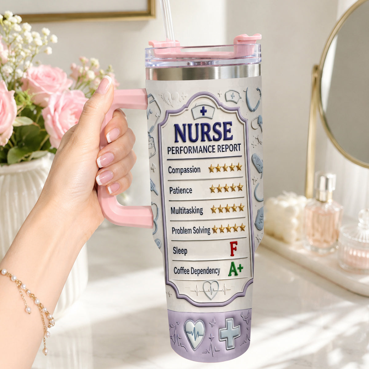Nurse Performance Report - Personalized Nurse Tumbler With Plush Charm