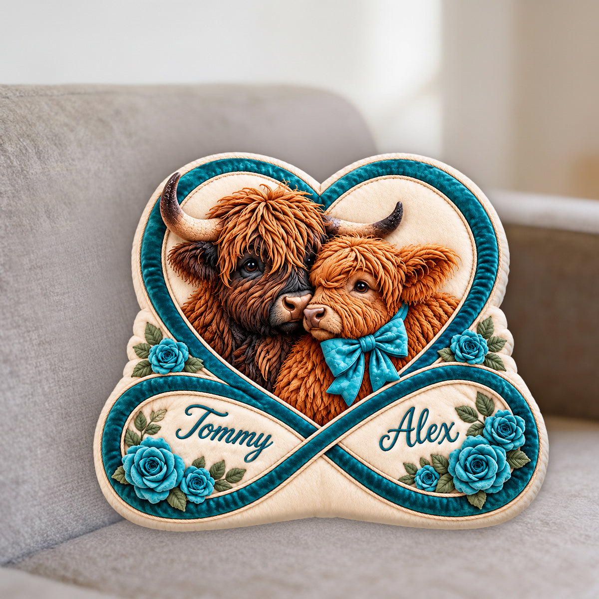 You & Me Together Forever - Personalized Highland Cow Premium Faux Fur Pillow