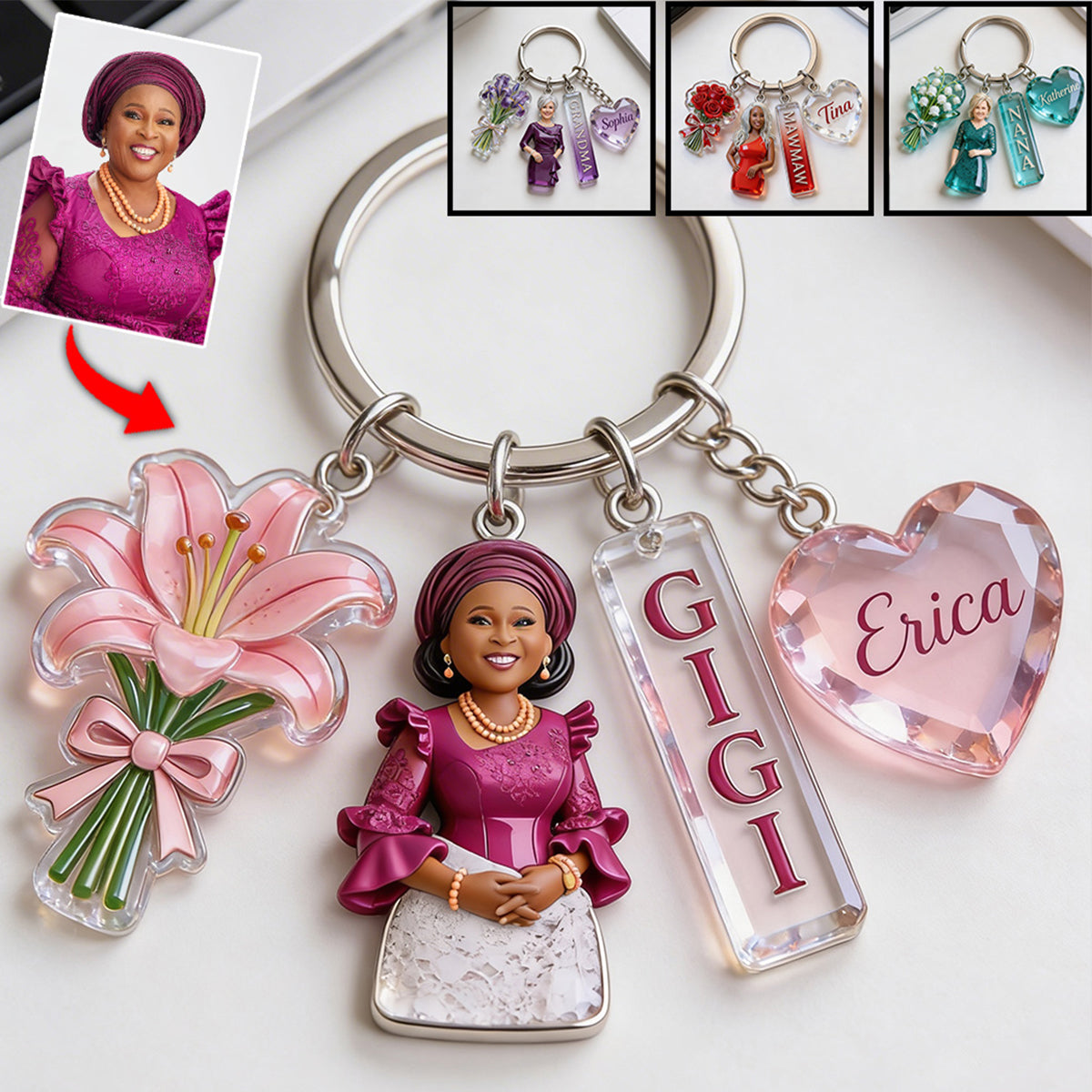 Custom Any Photo Gift For Grandma - Personalized Grandma Keychain With Charms