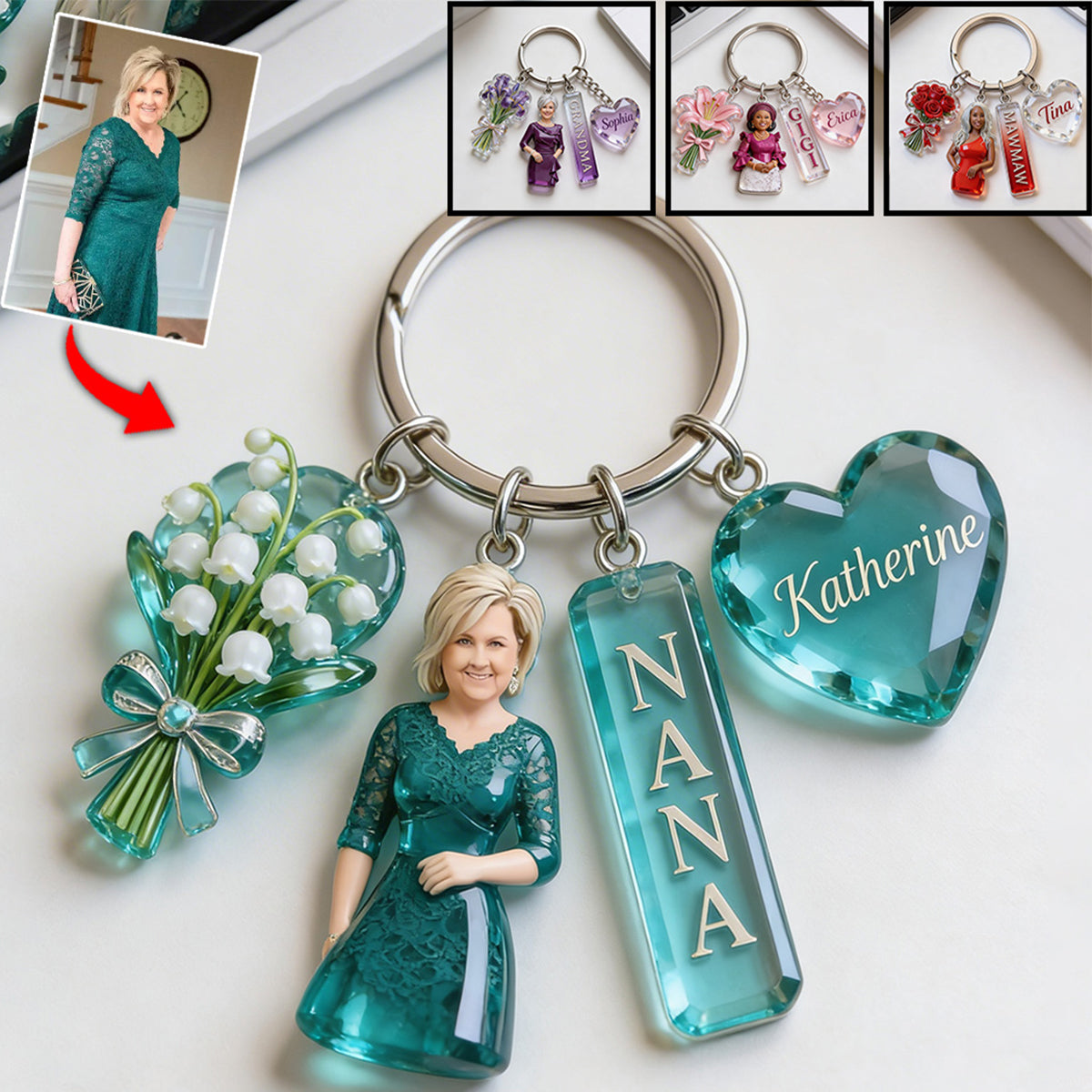 Custom Any Photo Gift For Grandma - Personalized Grandma Keychain With Charms