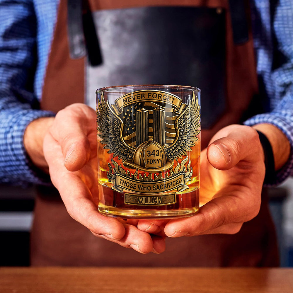 Never Forget 343 FDNY - Personalized Firefighter Whiskey Glass