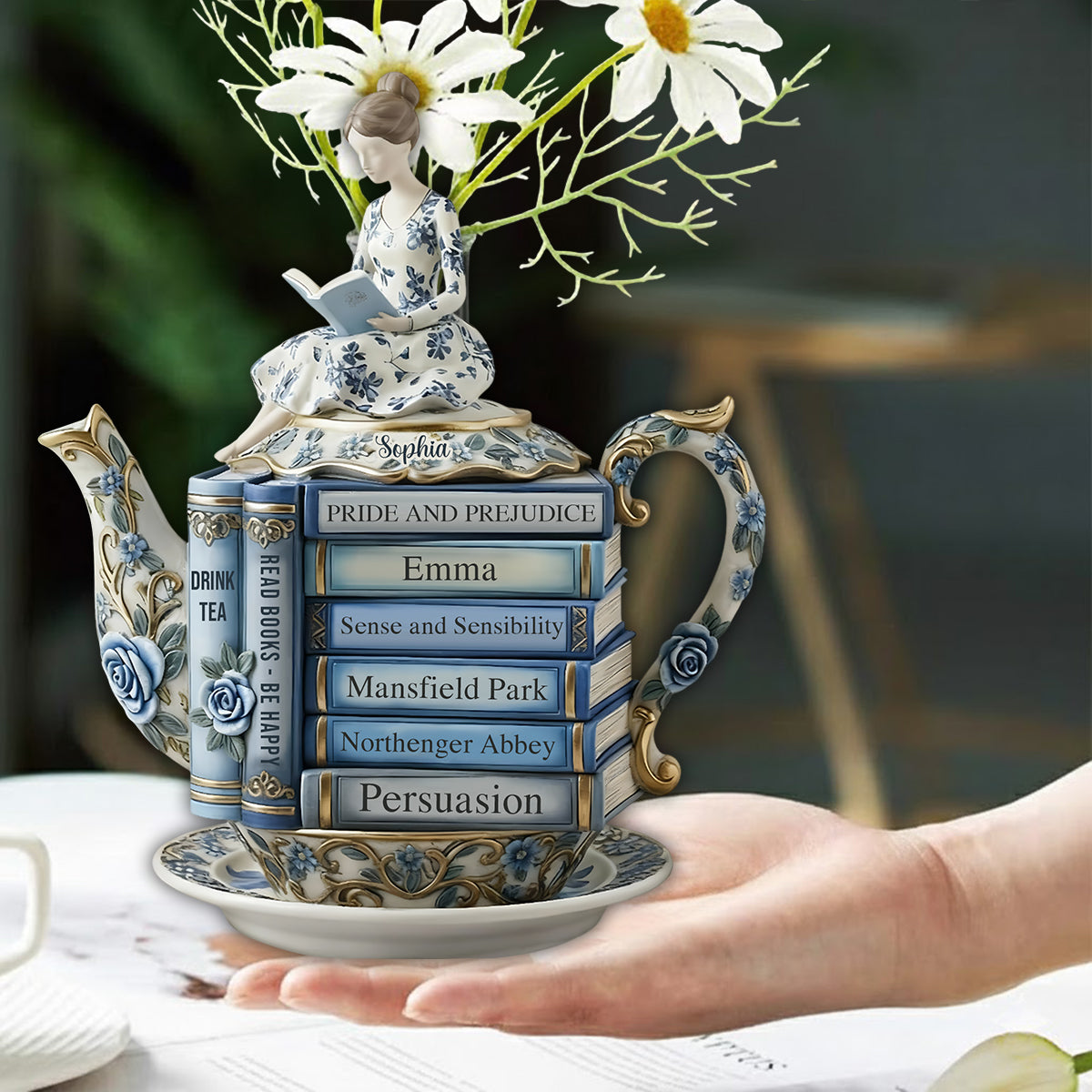 Book & Tea Loving Girl - Personalized Book Custom Shape Acrylic Flower Vase