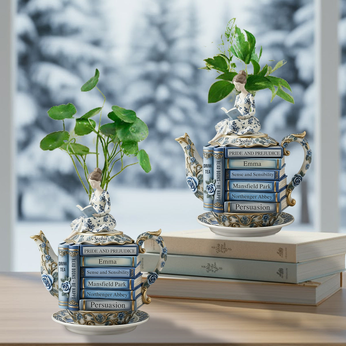 Book & Tea Loving Girl - Personalized Book Custom Shape Acrylic Flower Vase