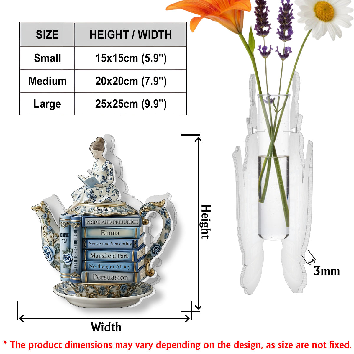 Book & Tea Loving Girl - Personalized Book Custom Shape Acrylic Flower Vase