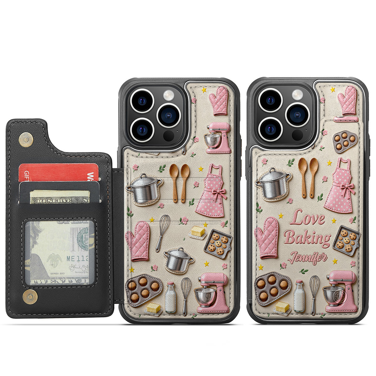 Passionné de pâtisserie ? Étui portefeuille pour téléphone personnalisé avec impression sur le thème de la pâtisserie.