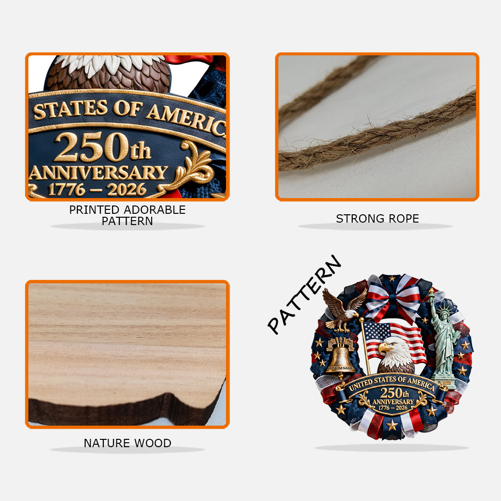 250. Jahrestag der USA – Personalisiertes, patriotisches Holzschild in Sonderform