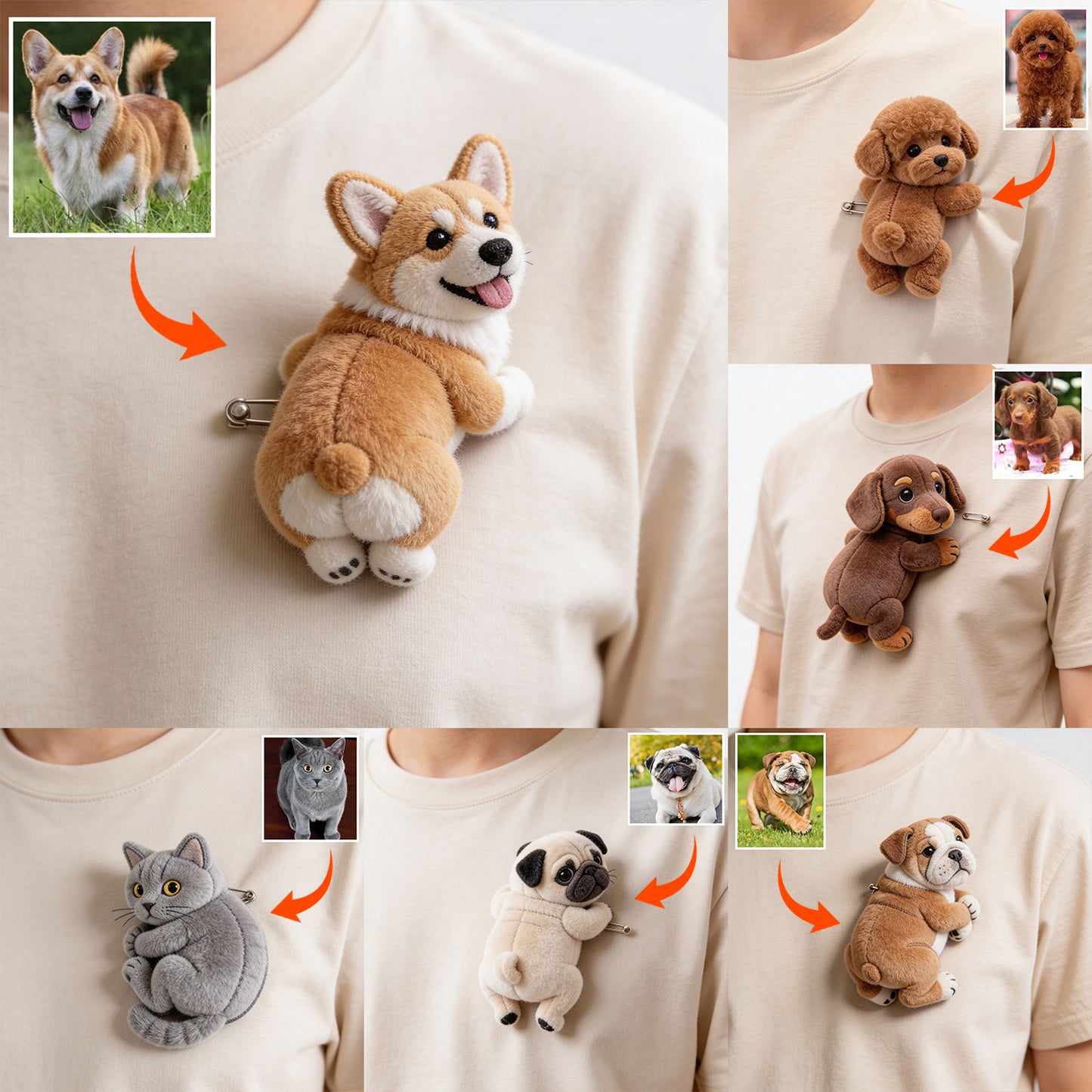 Cadeau pour Maman d'Animal, Amoureux des Animaux - Broche en Peluche Personnalisée