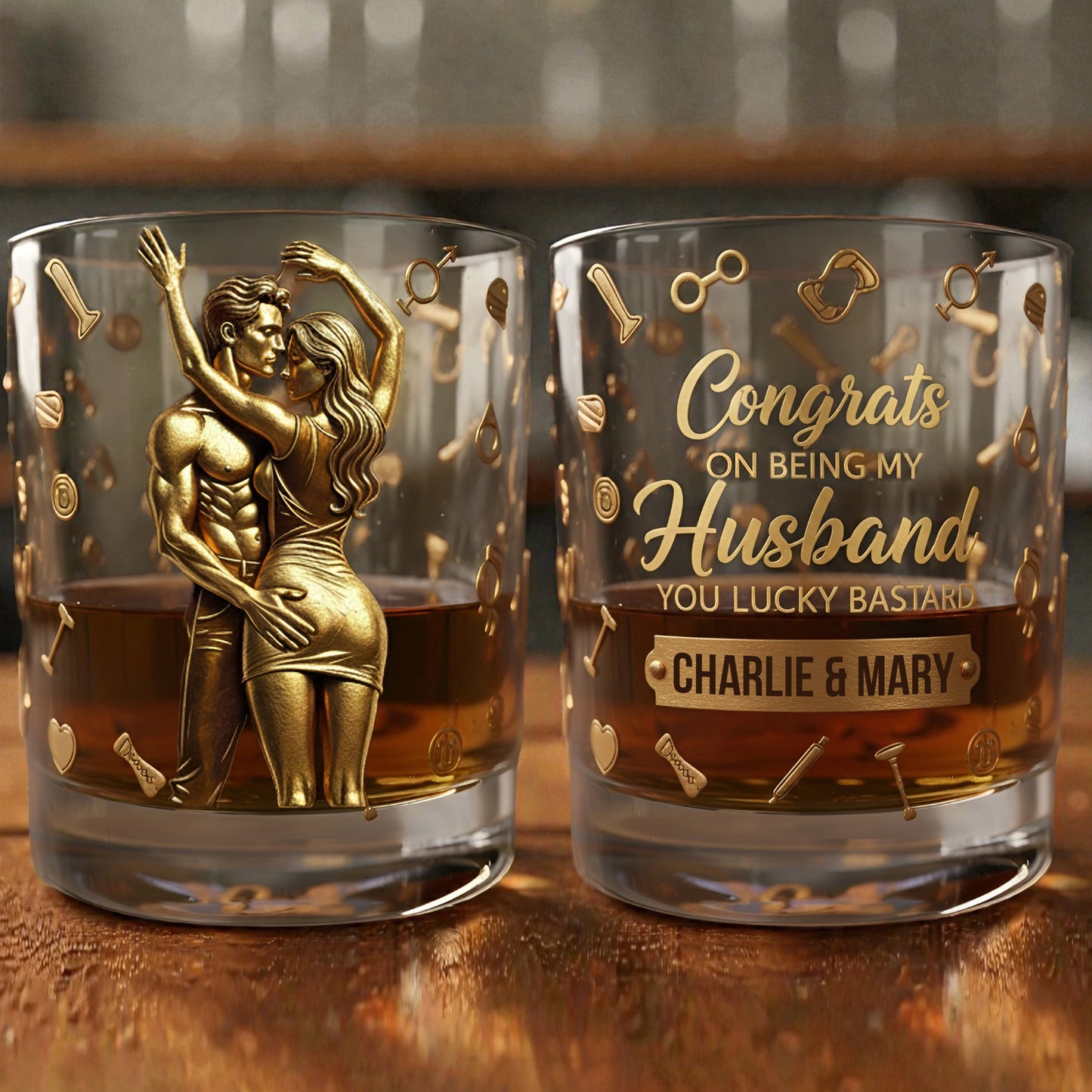 Congrats On Being My Husband - Personalized Couple Whiskey Glass