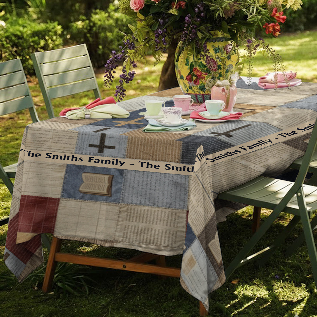 Patchwork Of Faith - Personalized Christian Table Cloth Cover