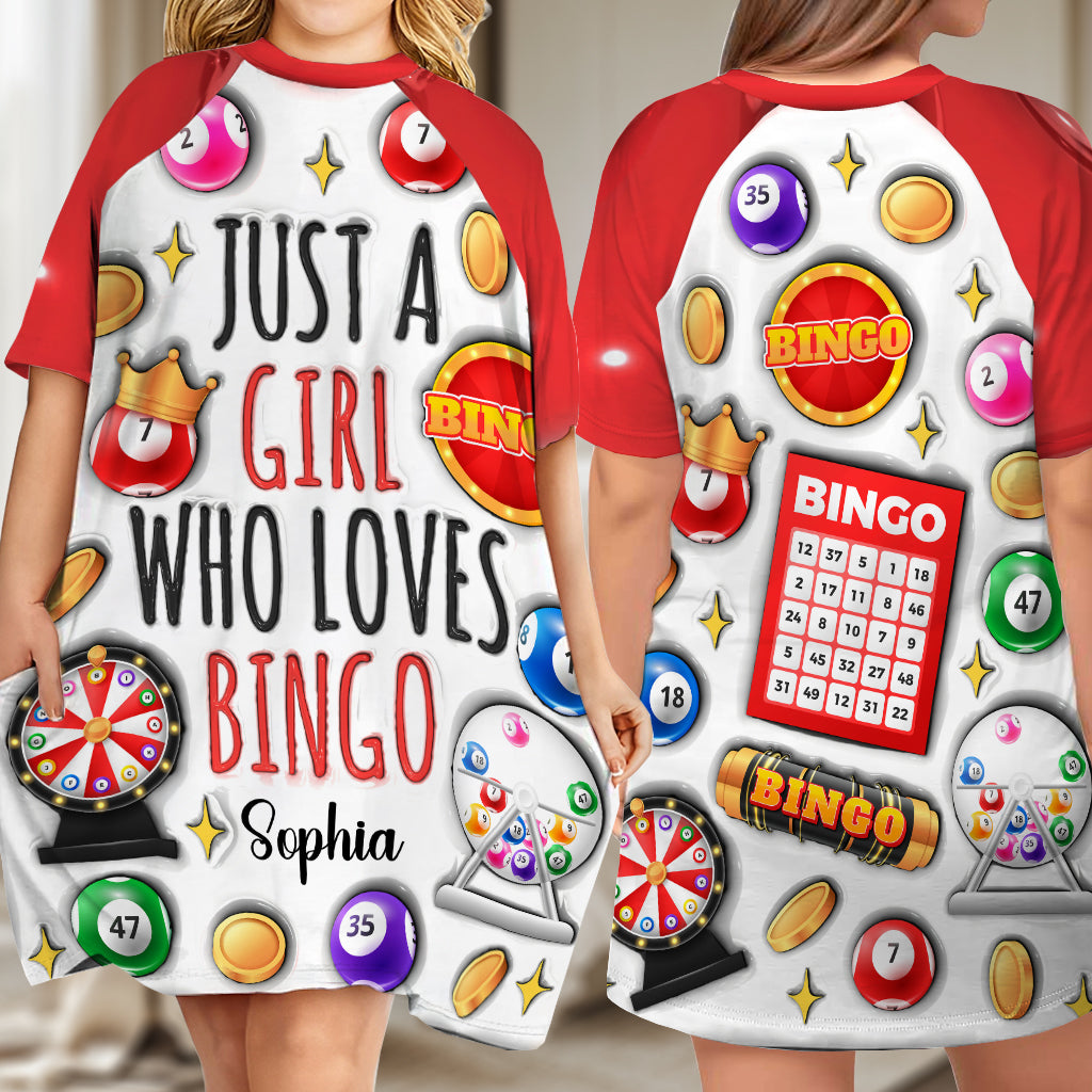 Juste une fille qui adore le bingo - Robe-t-shirt de nuit personnalisée pour joueuse de bingo