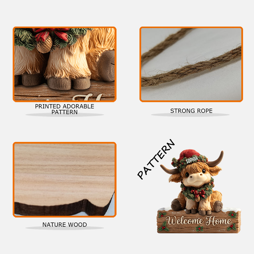 Welcome Home - Personalized Highland Cow Custom Shaped Wood Sign