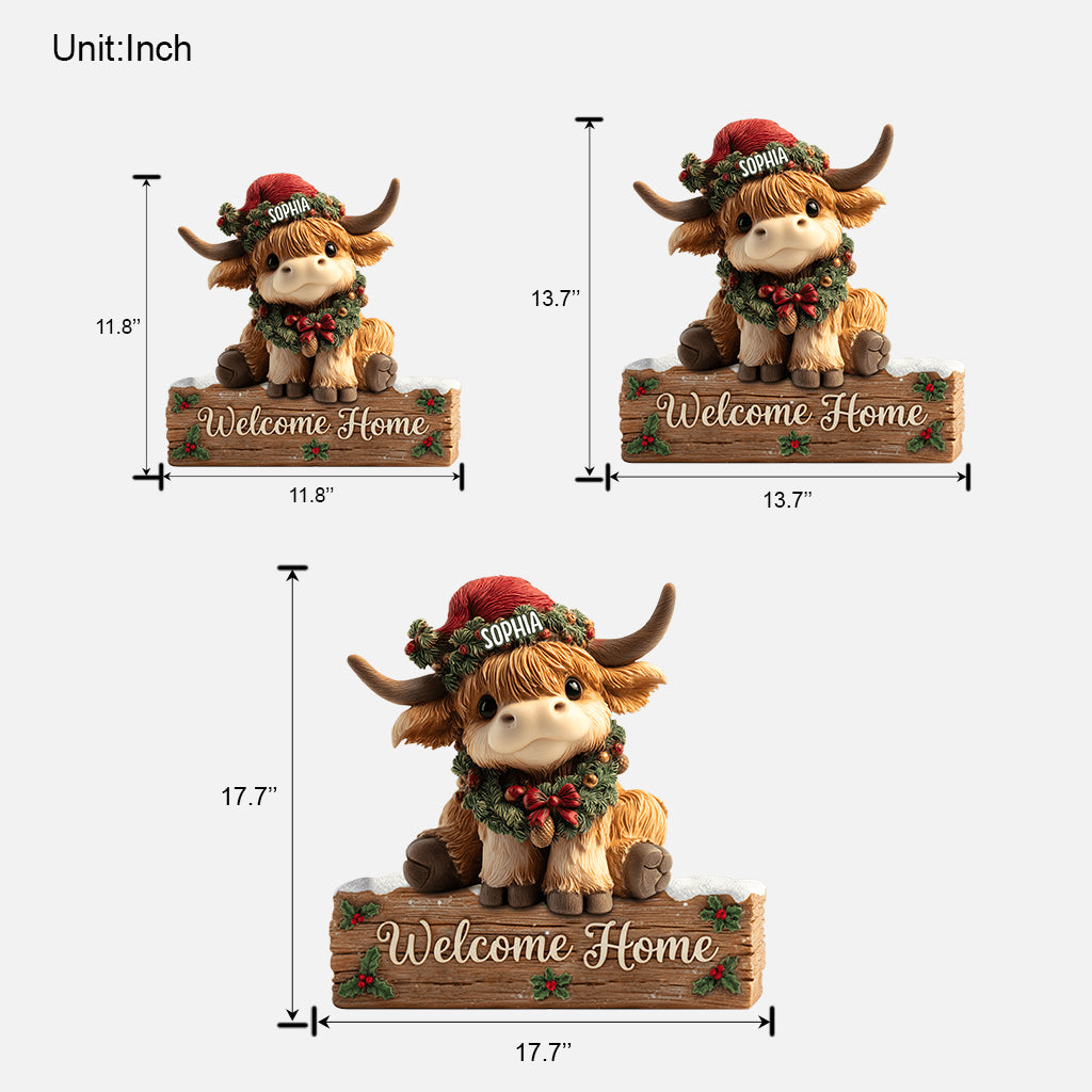 Welcome Home - Personalized Highland Cow Custom Shaped Wood Sign