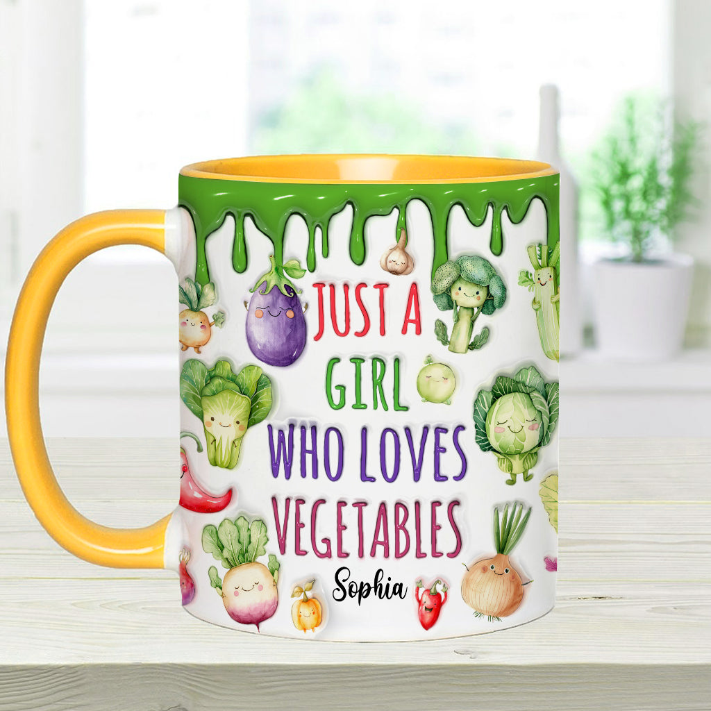 Veganes Mädchen, das Gemüse liebt – Personalisierte Tasse mit veganem Akzent