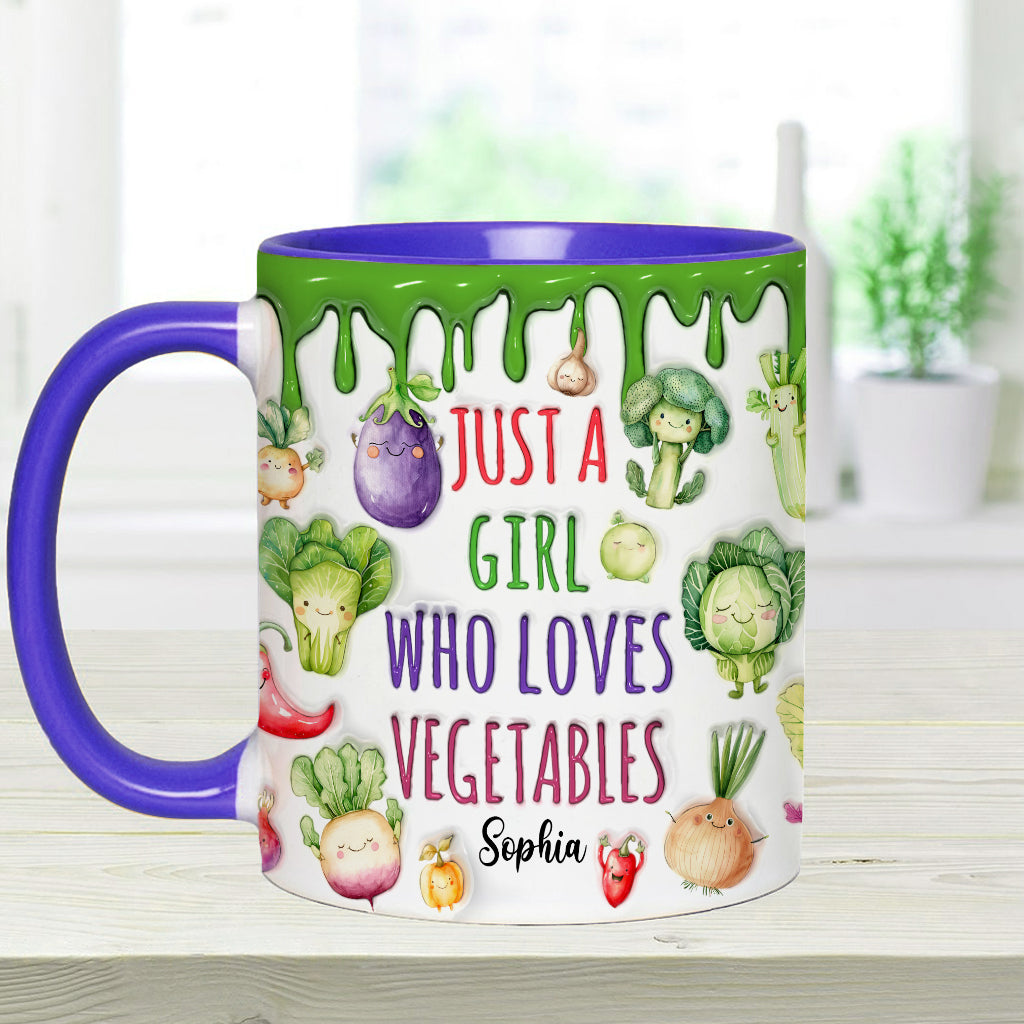 Veganes Mädchen, das Gemüse liebt – Personalisierte Tasse mit veganem Akzent