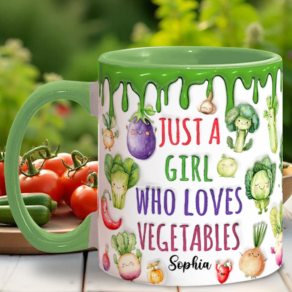 Veganes Mädchen, das Gemüse liebt – Personalisierte Tasse mit veganem Akzent