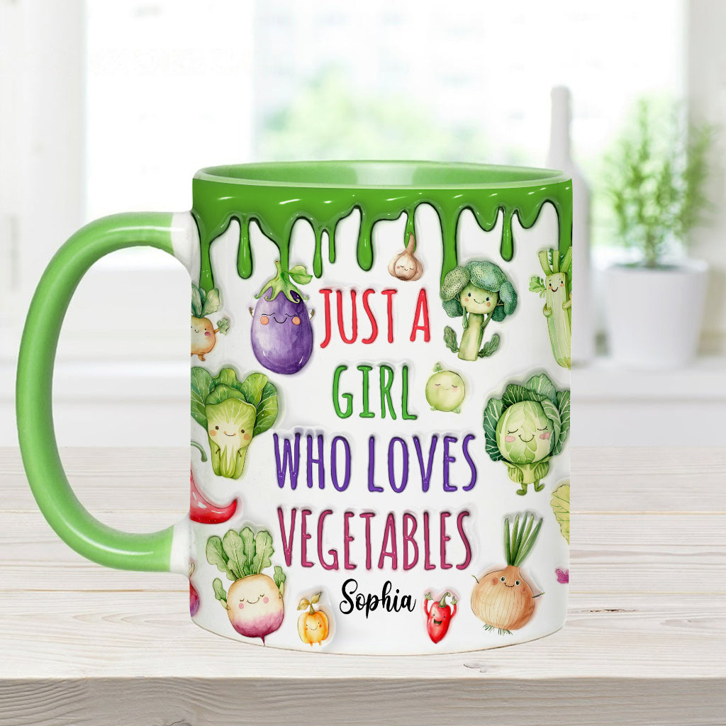 Veganes Mädchen, das Gemüse liebt – Personalisierte Tasse mit veganem Akzent