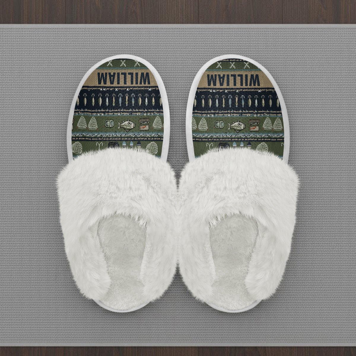 Angelbegeistert – Personalisierte Angelpantoffeln mit Fellfutter