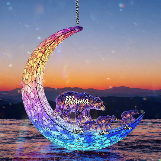 Mom We Love You To The Moon And Back - Personalized Mother Window Hanging Suncatcher Ornament