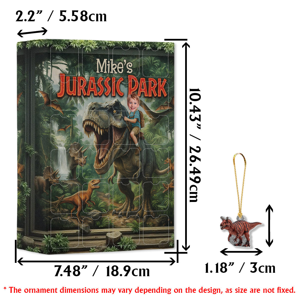 24 Dinosaurs Species Gift For Boys - Personalized Kid Advent Calendar With Ornaments