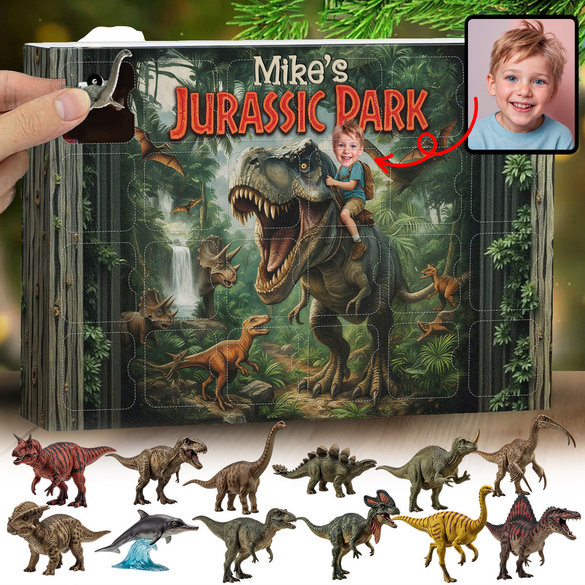 24 Dinosaurs Species Gift For Boys - Personalized Kid Advent Calendar With Ornaments