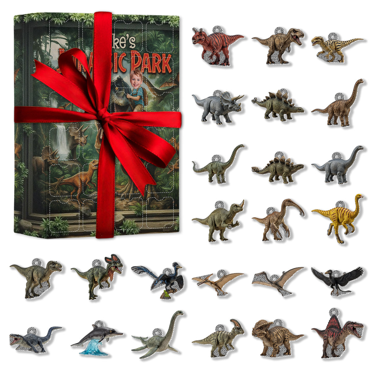 24 Dinosaurs Species Gift For Boys - Personalized Kid Advent Calendar With Ornaments