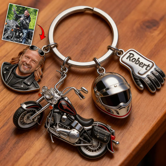 Love Motorcycle - Custom From Photo - Personalized Biker Keychain With Charms