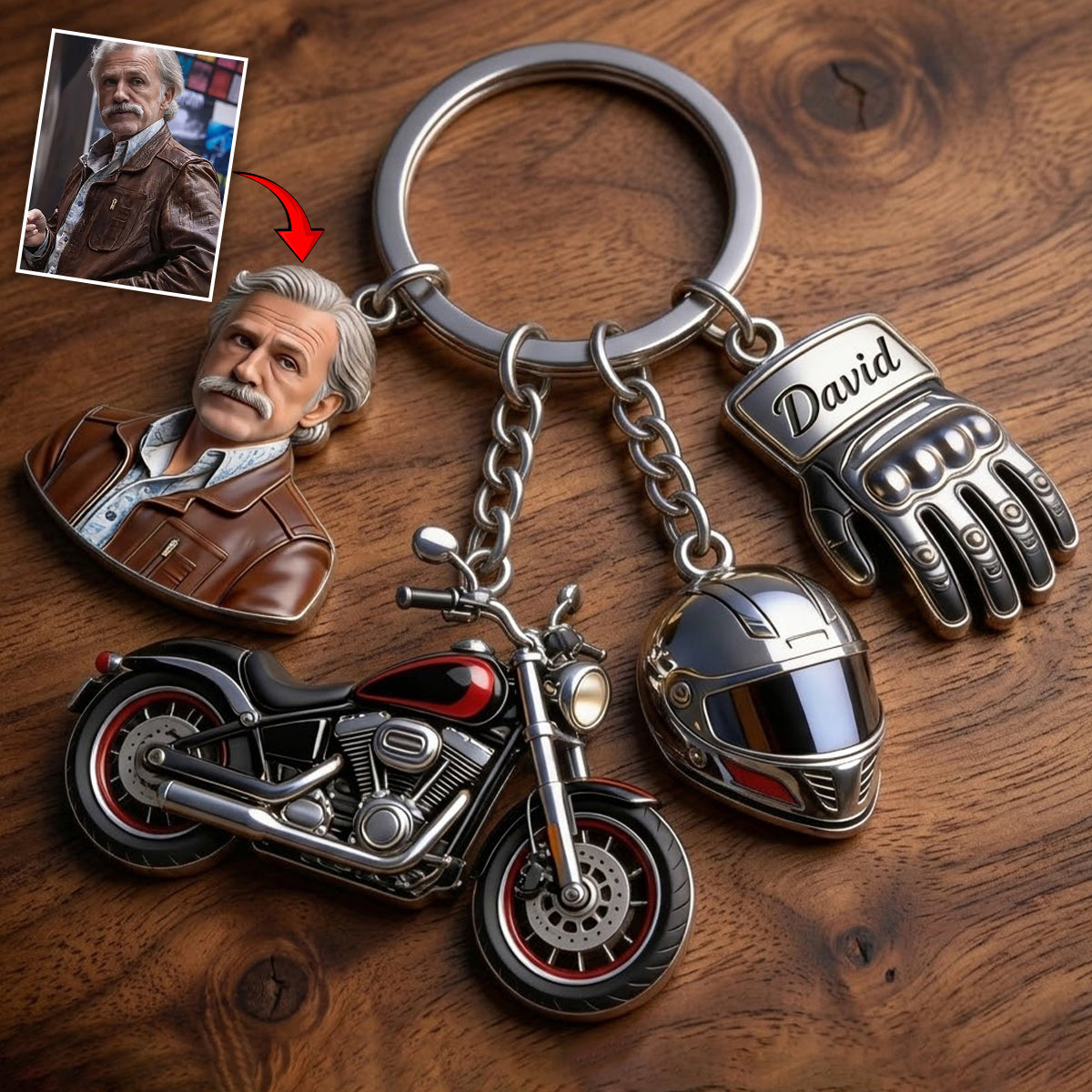 Love Motorcycle - Custom From Photo - Personalized Biker Keychain With Charms