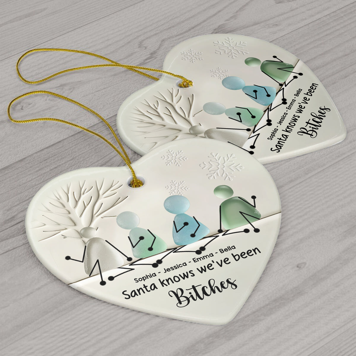 Santa Knows We Have Been - Personalized Bestie Ceramic Heart Ornament