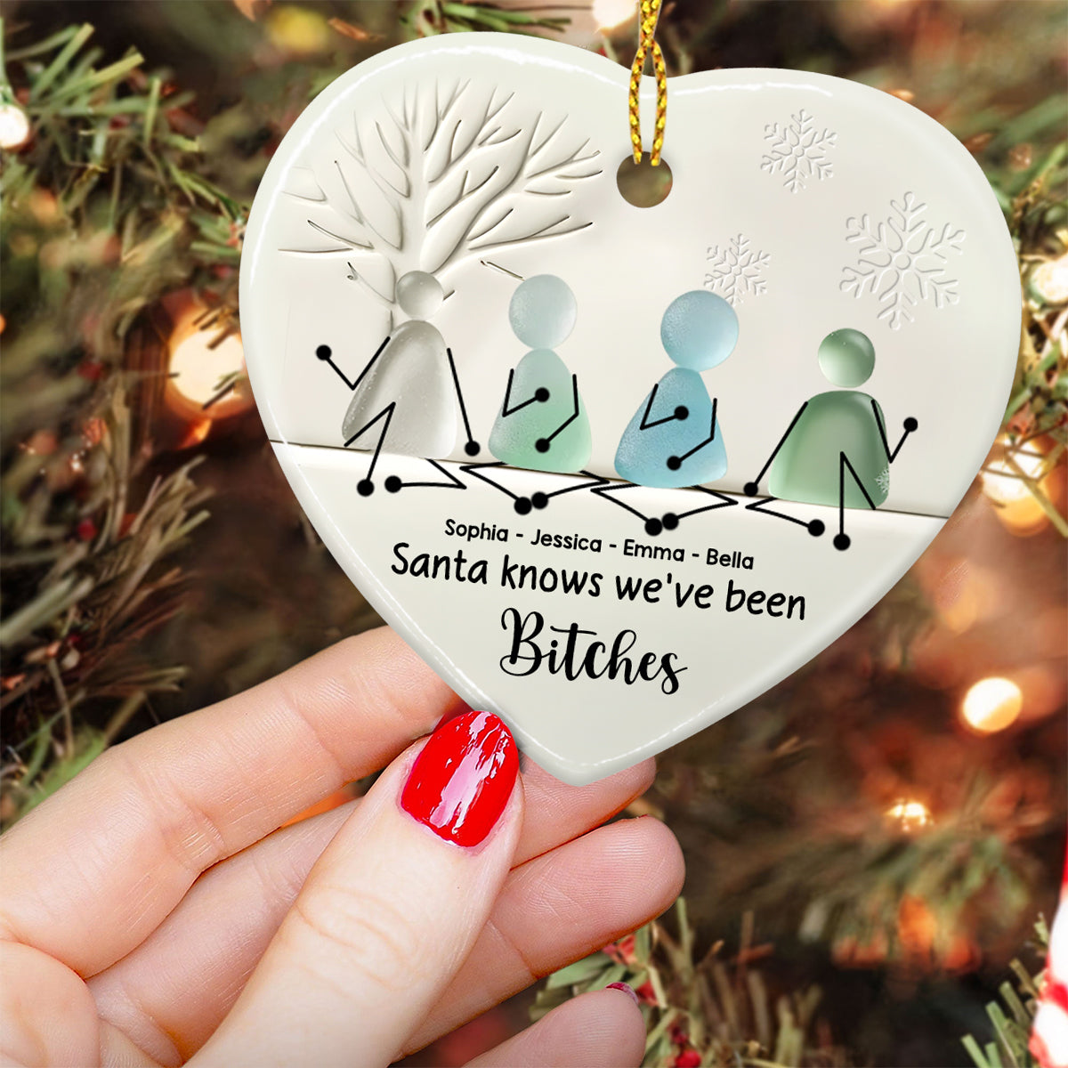 Santa Knows We Have Been - Personalized Bestie Ceramic Heart Ornament