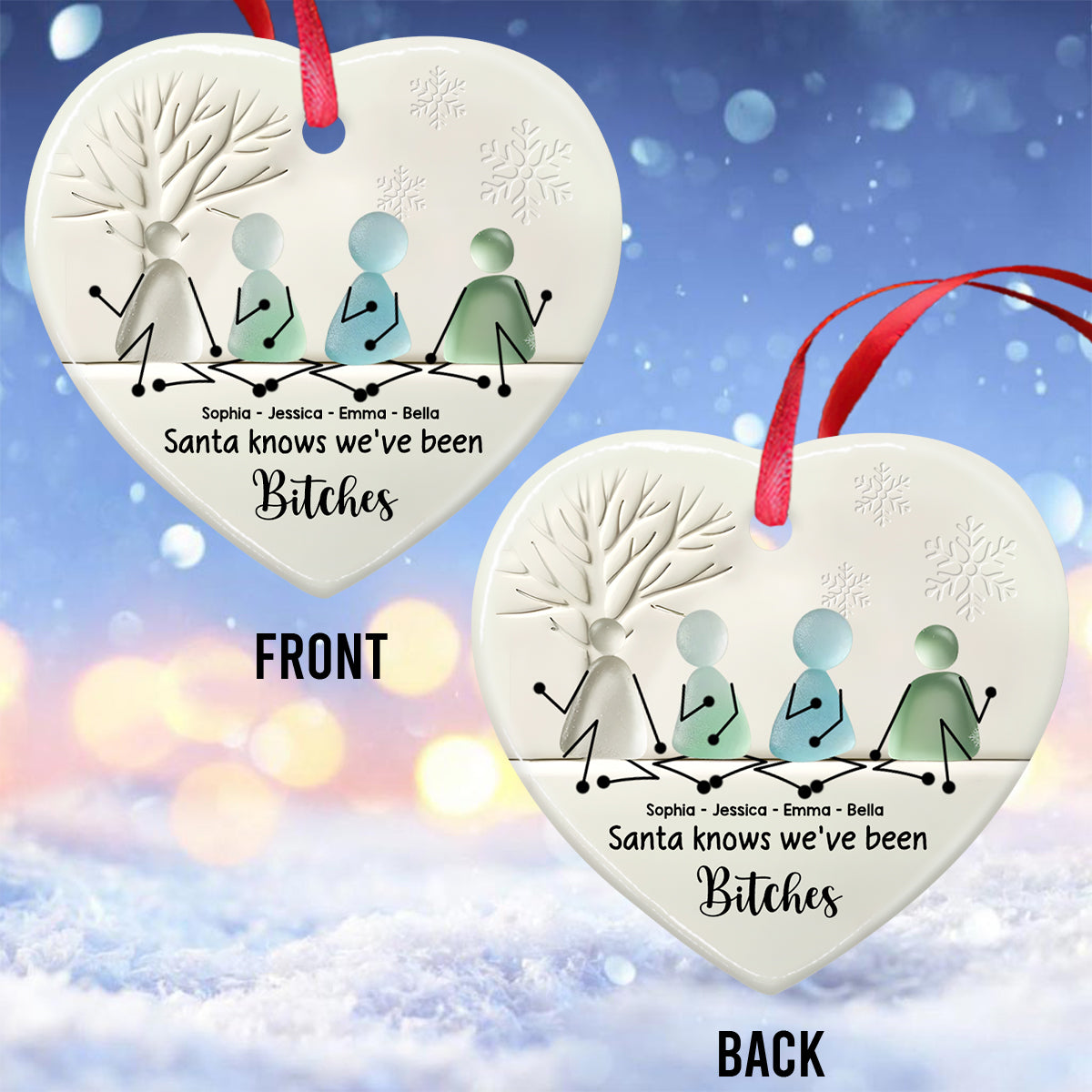 Santa Knows We Have Been - Personalized Bestie Ceramic Heart Ornament