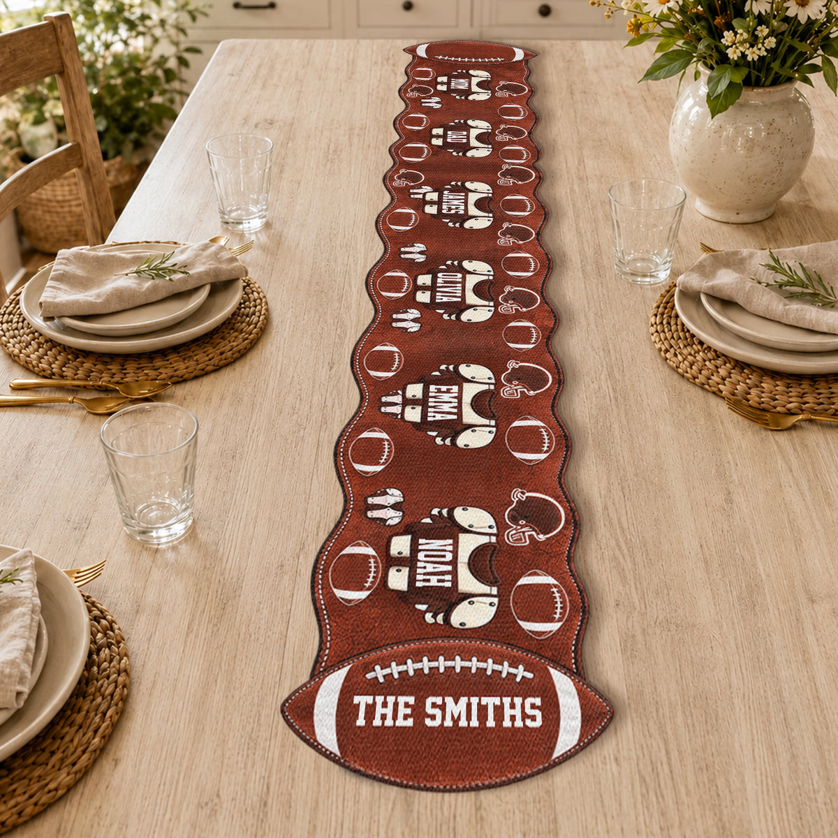 Merry Christmas Our Family - Personalized Football Custom Shape Table Runner